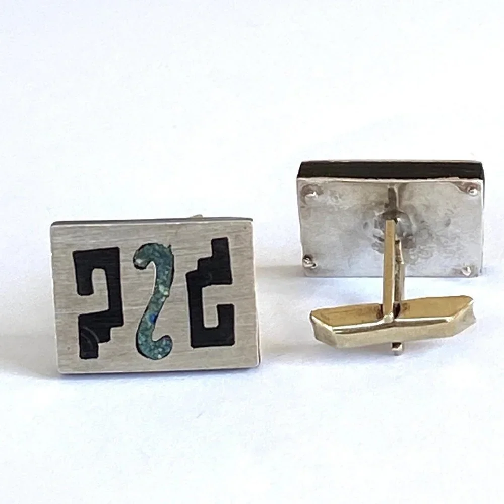 VTG Taxco Mexico Sterling 925 Onyx Cuff links AAB